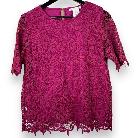 Philosophy Tops - Philosophy Crocheted Lace Top Medium Hot Pink Bohemian Barbiecore Retro Boho